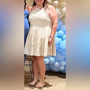 Pink Lily Cream Backless Halter Dress